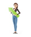 3d cartoon woman holding green arrow up