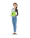 3d cartoon woman holding green padlock