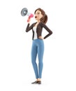 3d cartoon woman making an announcement with megaphone Royalty Free Stock Photo