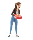 3d cartoon woman offering a gift