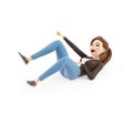 3d cartoon woman rolling on the floor and laughing