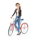 3d cartoon woman standing next to her bicycle Royalty Free Stock Photo