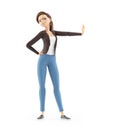 3d cartoon woman stop gesture with hand