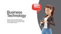 3d cartoon woman texting with smartphone web banner