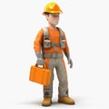 3D cartoon worker character orange uniform