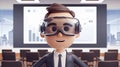 3D Cartoon Young Businessman in Virtual Reality Glasses Discovering Core Values Royalty Free Stock Photo