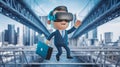 3D Cartoon Young Businessman in Virtual Reality Glasses Discovering Core Values Royalty Free Stock Photo