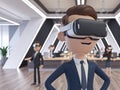 3D Cartoon Young Businessman in Virtual Reality Glasses Discovering Core Values Royalty Free Stock Photo