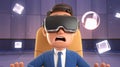 3D Cartoon Young Businessman in Virtual Reality Glasses Discovering Core Values Royalty Free Stock Photo