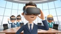 3D Cartoon Young Businessman in Virtual Reality Glasses Discovering Core Values Royalty Free Stock Photo