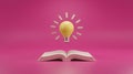 3D Cartoonish Scene of Open Book, Lightbulb, and Smiling Cloud Elements Royalty Free Stock Photo