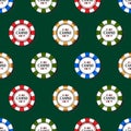 3D Casino Chips on the green background. Seamless background Royalty Free Stock Photo