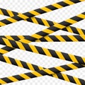3d Caution lines isolated. Realistic warning tapes. Danger signs. Vector illustration isolated on checkered background. Royalty Free Stock Photo