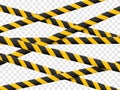 3d Caution lines isolated. Realistic warning tapes. Danger signs. Vector illustration isolated on checkered background. Royalty Free Stock Photo