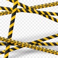 3d Caution lines isolated. Realistic warning tapes. Danger signs. Vector illustration isolated on checkered background. Royalty Free Stock Photo