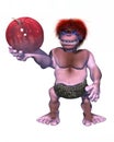 3d caveman holding up an apple