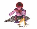3d caveman discovering fire with white background