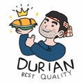 Durian beat quality in farmer hand with thumb up cartoon illustration