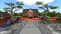 3D CG rendering of Shinto shrine
