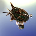 3D CG Steampunk Airship flying away from the camera