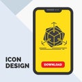 3d, change, correction, modification, object Glyph Icon in Mobile for Download Page. Yellow Background