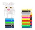 3d characater , rabbit standing over top of stack of files Royalty Free Stock Photo