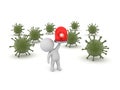 3D Character with an Alarm and a Virus Royalty Free Stock Photo