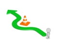 3D Character and Arrow Going Around Orange Road Cone Obstacle Royalty Free Stock Photo