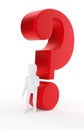 3d character with a big red question mark, Concept for problem solution or task, intuitive support or help Royalty Free Stock Photo