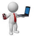 3d character business man with laptop and mobile phone Royalty Free Stock Photo