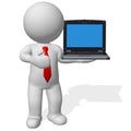 3d character business man standing with laptop Royalty Free Stock Photo