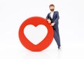 3d character businessman with love emoji on white background Social network concept. 3d render illustration. Royalty Free Stock Photo