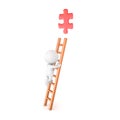 3D Character climbing a ladder and trying to grab a red puzzle p