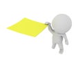 3D Character clinging onto giant yellow post it sticky note Royalty Free Stock Photo