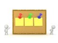 3D Character with Cork Board and Notes Royalty Free Stock Photo