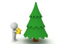 3D Character decorating Christmas tree with star