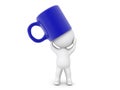 3D Character distressed with giant coffee cup on his head Royalty Free Stock Photo