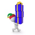 3D Character with Elf Hat Carrying Wrapped Gifts Royalty Free Stock Photo