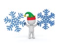 3D Character with Elf Hat Holding Large Snowflakes Royalty Free Stock Photo