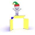 3D Character with Elf Hat and Open Gift Box Royalty Free Stock Photo