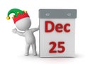 3D Character with Elf Hat Waving from Behind Tare Off Calendar w