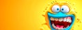 3D character with an exaggerated joyful expression, popping out of a vivid yellow background, with elements such as