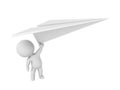 3D Character flying away holding big paper plane