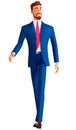 3d character full length picture of a elegant business man walking on white background, looking away Royalty Free Stock Photo