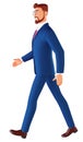 3d character Full-length profile of a young bearded man walking isolated on white background. Royalty Free Stock Photo