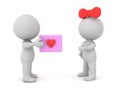 3D Character giving love letter to his girlfriend