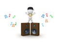 3D Character with gold chain standing on top of large speakers