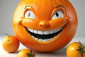 3D Character of a Grinning Orange with Vibrant Citrus Texture Standing Against a Monochromatic Backdrop