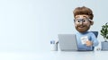 3D Character of a Happy Cryptographer Working Royalty Free Stock Photo