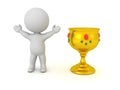 3D Character is happy next gold chalice